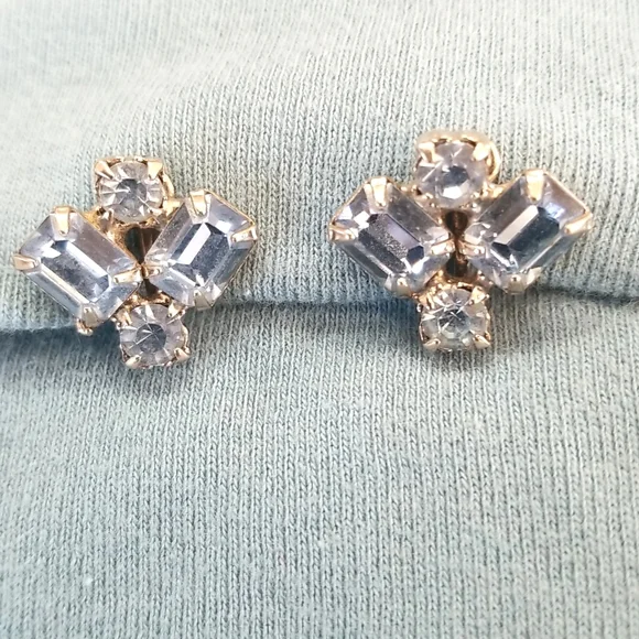 Vtg blue topaz rhinestone earrings - Picture 2 of 6